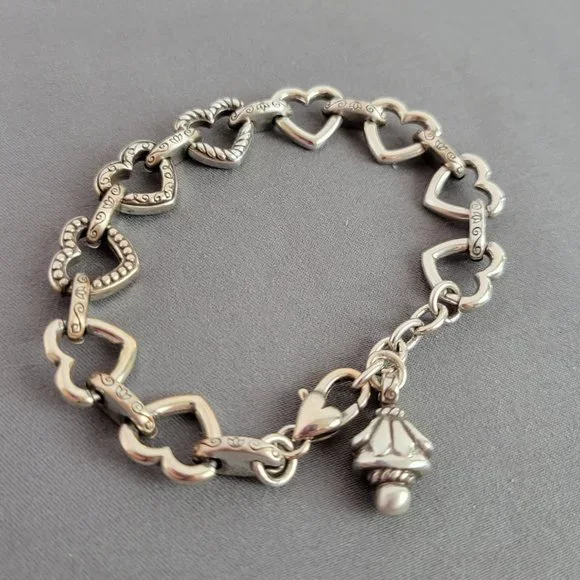 Chunky Silver Tone Linked Hearts Bracelet - Picture 3 of 7